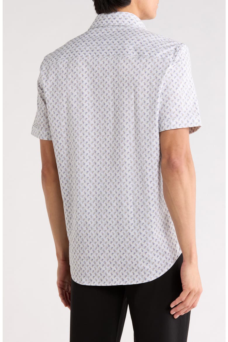 Pasiley Print Stretch Cotton Short Sleeve Button-Up Shirt, Alternate, color, ALMOND