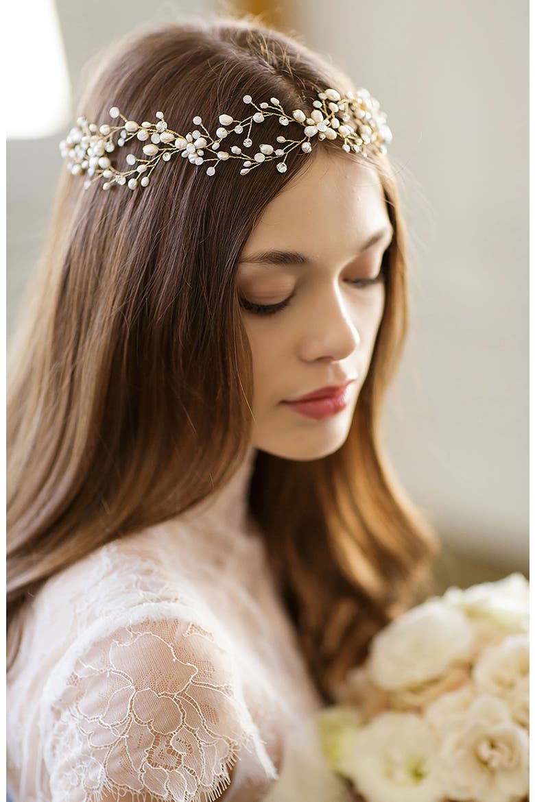 'Arabella' Jeweled Halo & Sash, Main, color, OPAL