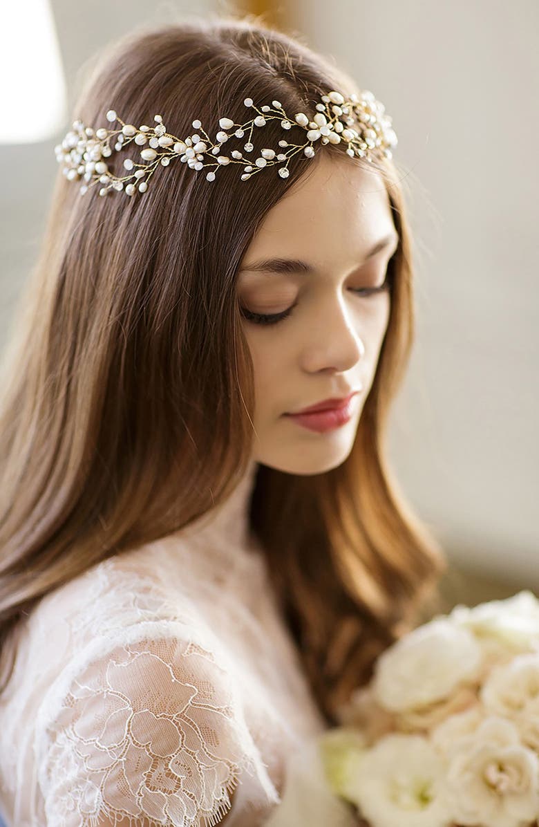 Brides & Hairpins 'Arabella' Jeweled Halo & Sash, Main, color, 