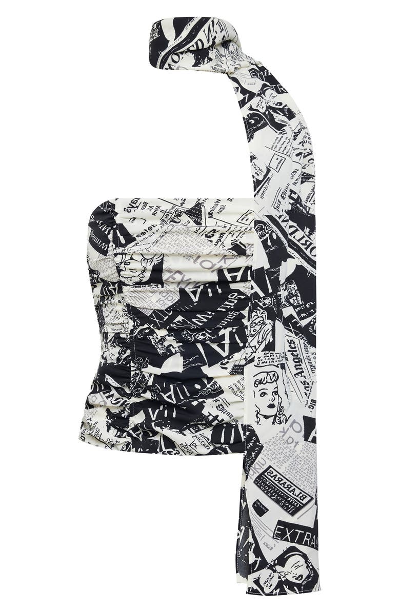 LIONESS Island Ruched Strapless Top & Scarf Set, Alternate, color, Newspaper