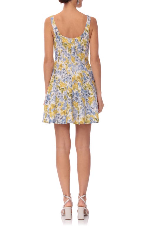 Avec Les Filles Linen Blend Fit & Flare Minidress In Pansy Floral
