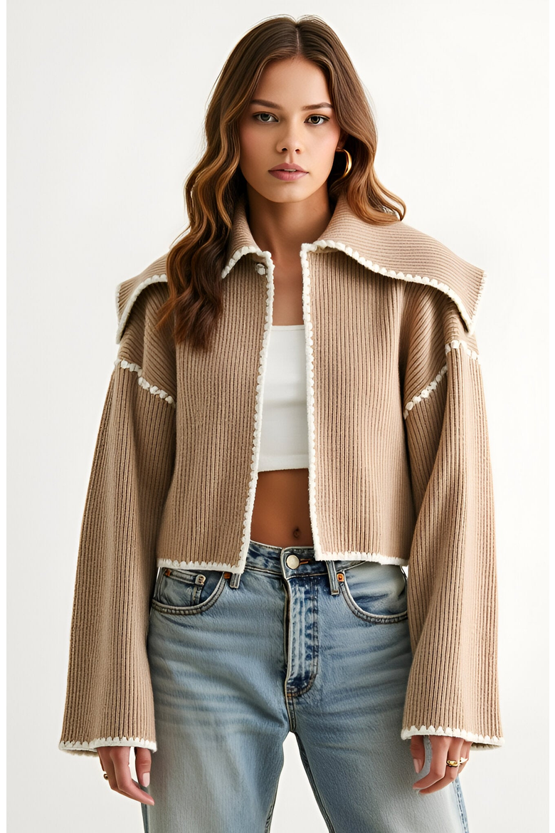 Texture Knitting Book Modenaire Textured Knit Jacket with Wide Collar, Raw Edge Trim and ...