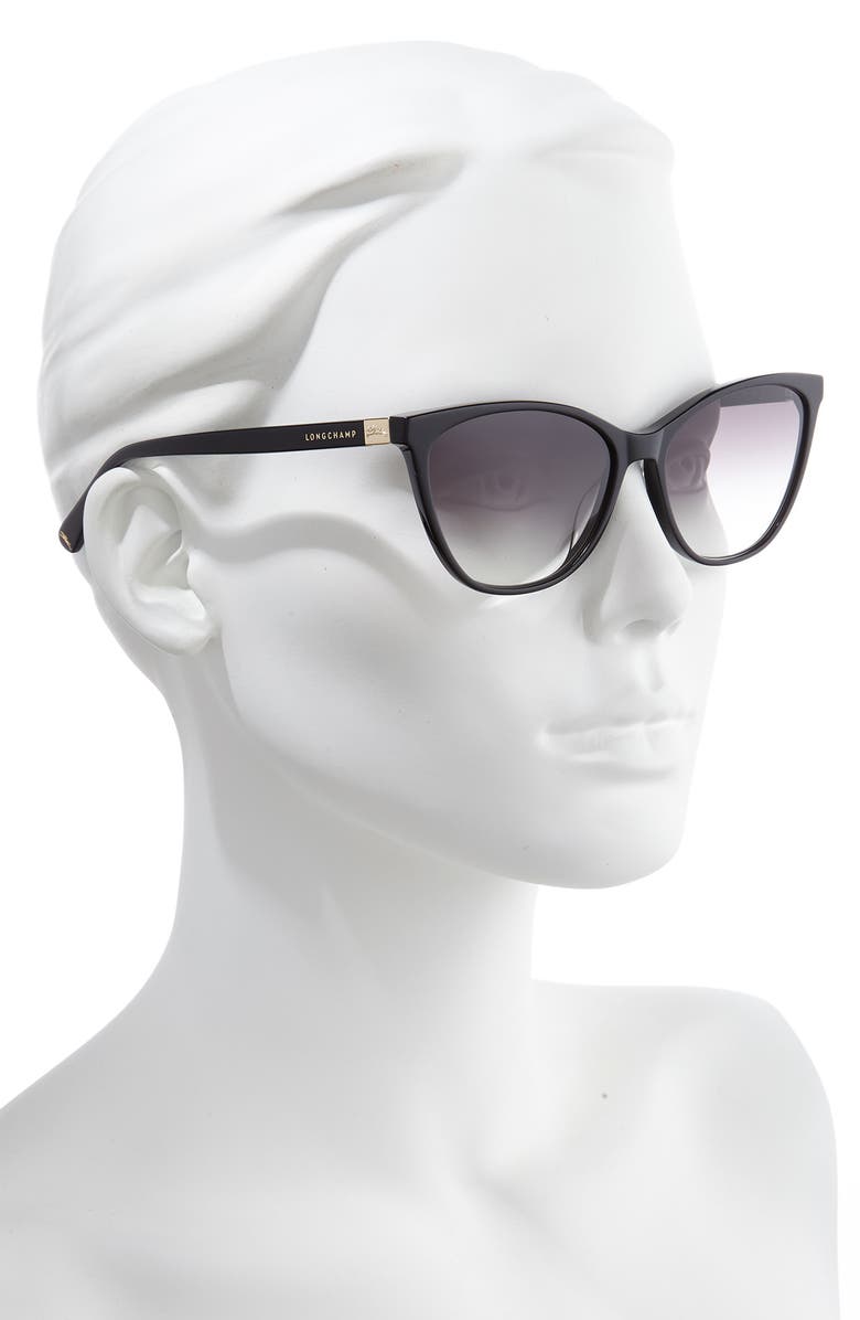 Longchamp Le Pliage 57mm Gradient Cat Eye Sunglasses, Alternate, color, Black