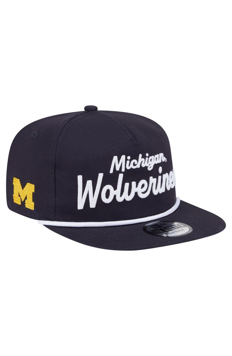 New Era Men's New Era Navy Michigan Wolverines Adventure Team Text Golfer Snapback Hat, Main, color, 