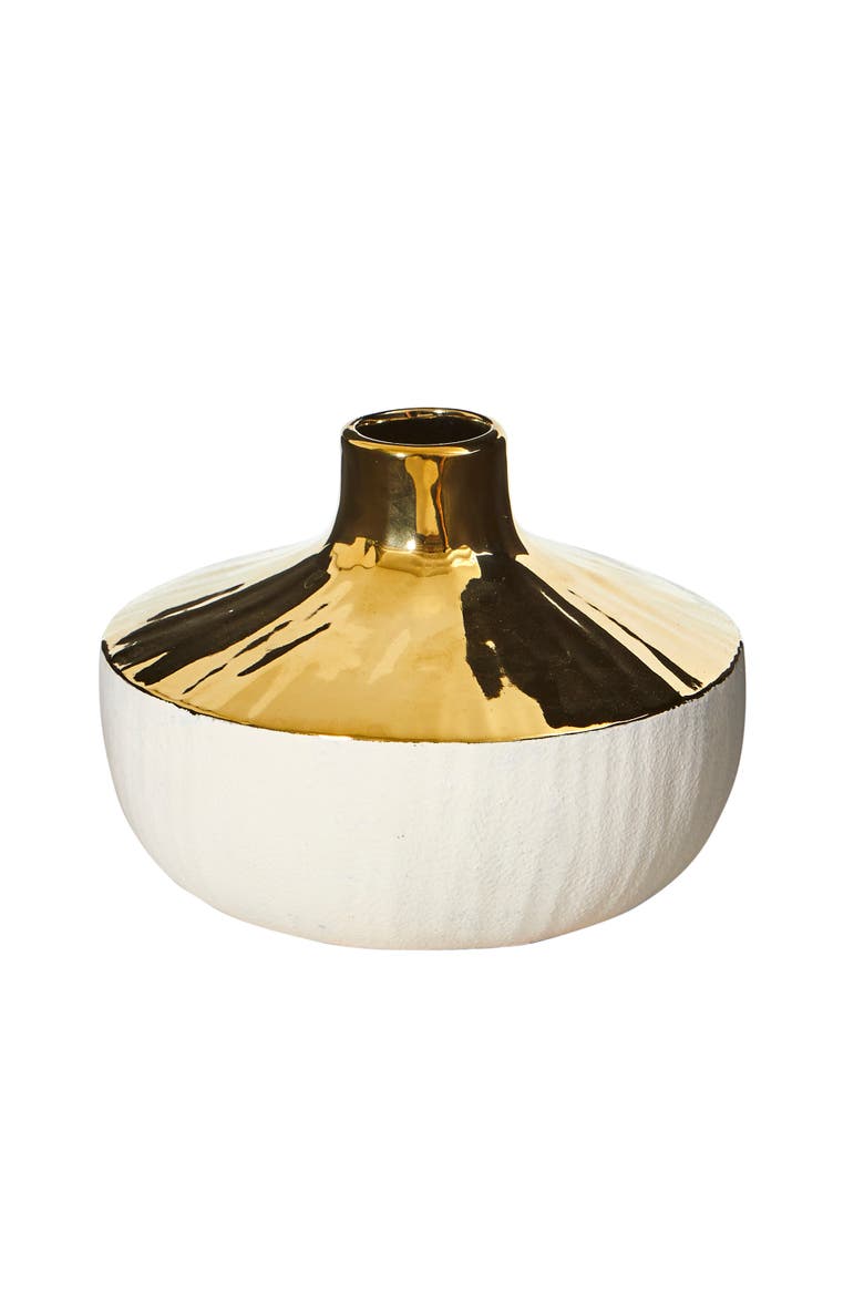 8-in Elegance Ceramic Decorative Vase with Gold Accents, Main, color, White