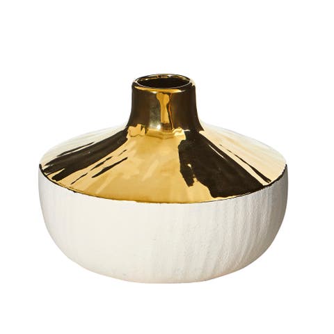 8-in Elegance Ceramic Decorative Vase with Gold Accents