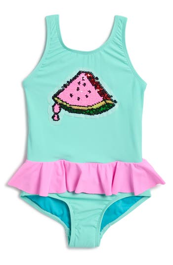 Shop Beach Lingo Kids' Sequin Rainbow Skirt One-piece Swimsuit In Island