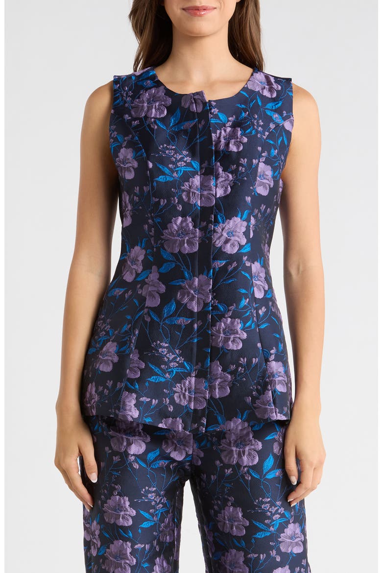 Nicole Jacquard Sleeveless Zip-Front Top, Main, color, NAVY-MULTI