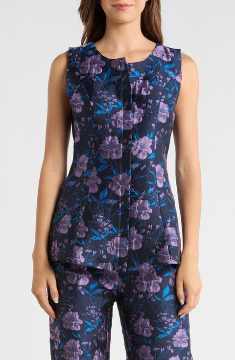Nicole Jacquard Sleeveless Zip-Front Top