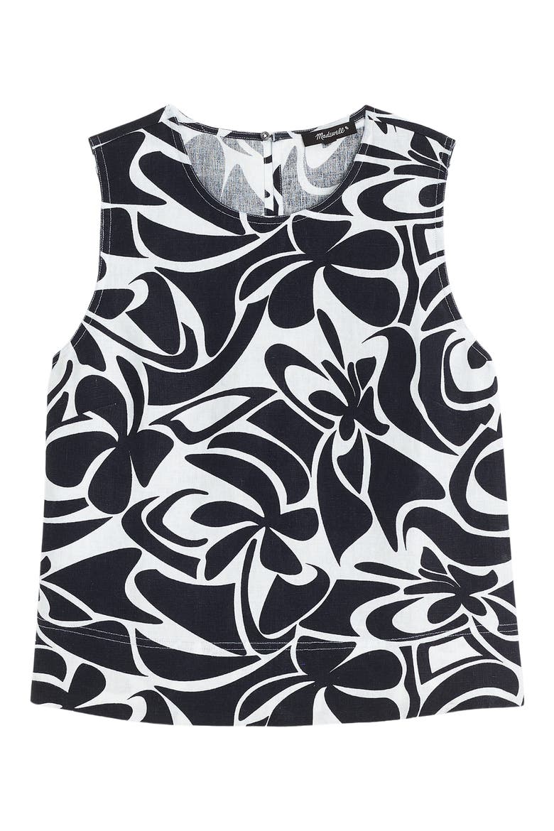 Suki Abstract Print Linen Top, Alternate, color, WHITE