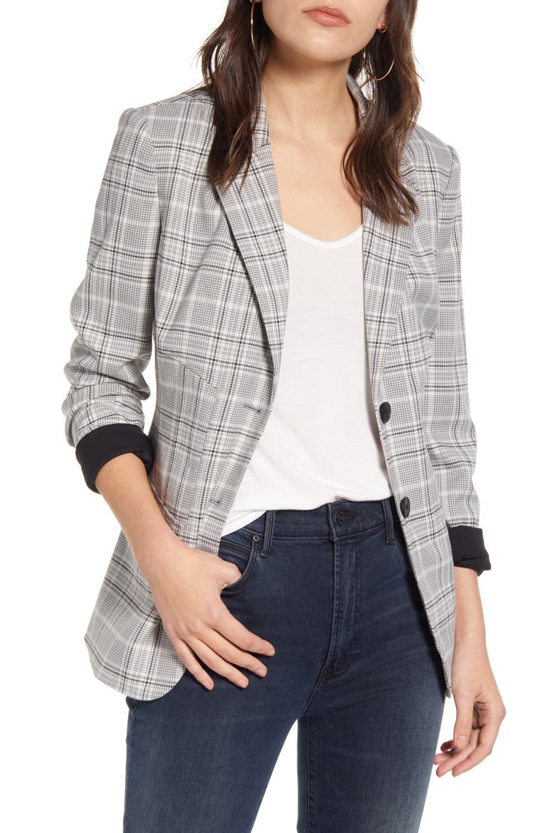 Plaid Blazer, Main, color, GREY- BLACK DAISY CHECK