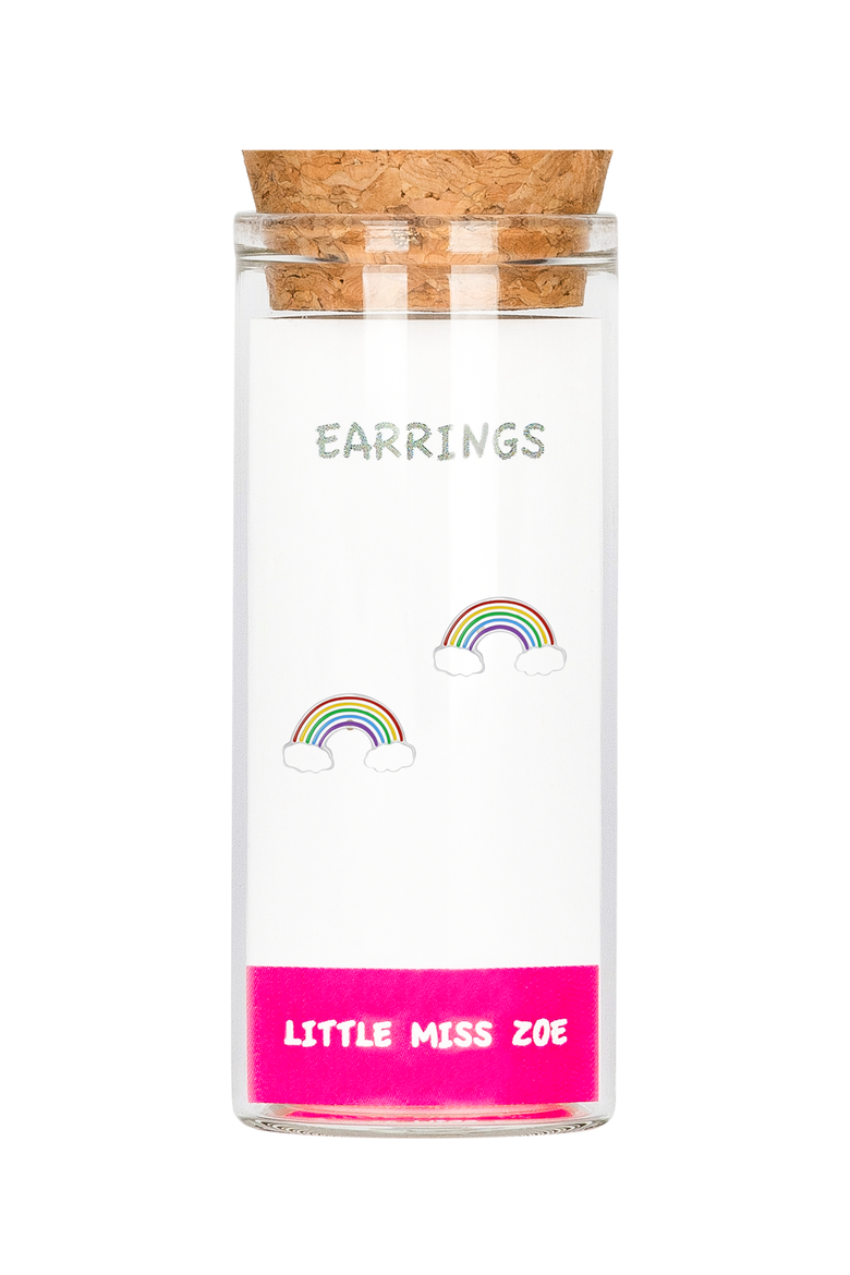 Kids' Sterling Silver Rainbow Stud Earrings in Gift Bottle, Main, color, Multi