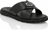 PHILIPP PLEIN Leather Slippers Criss-Cross Cocco Men