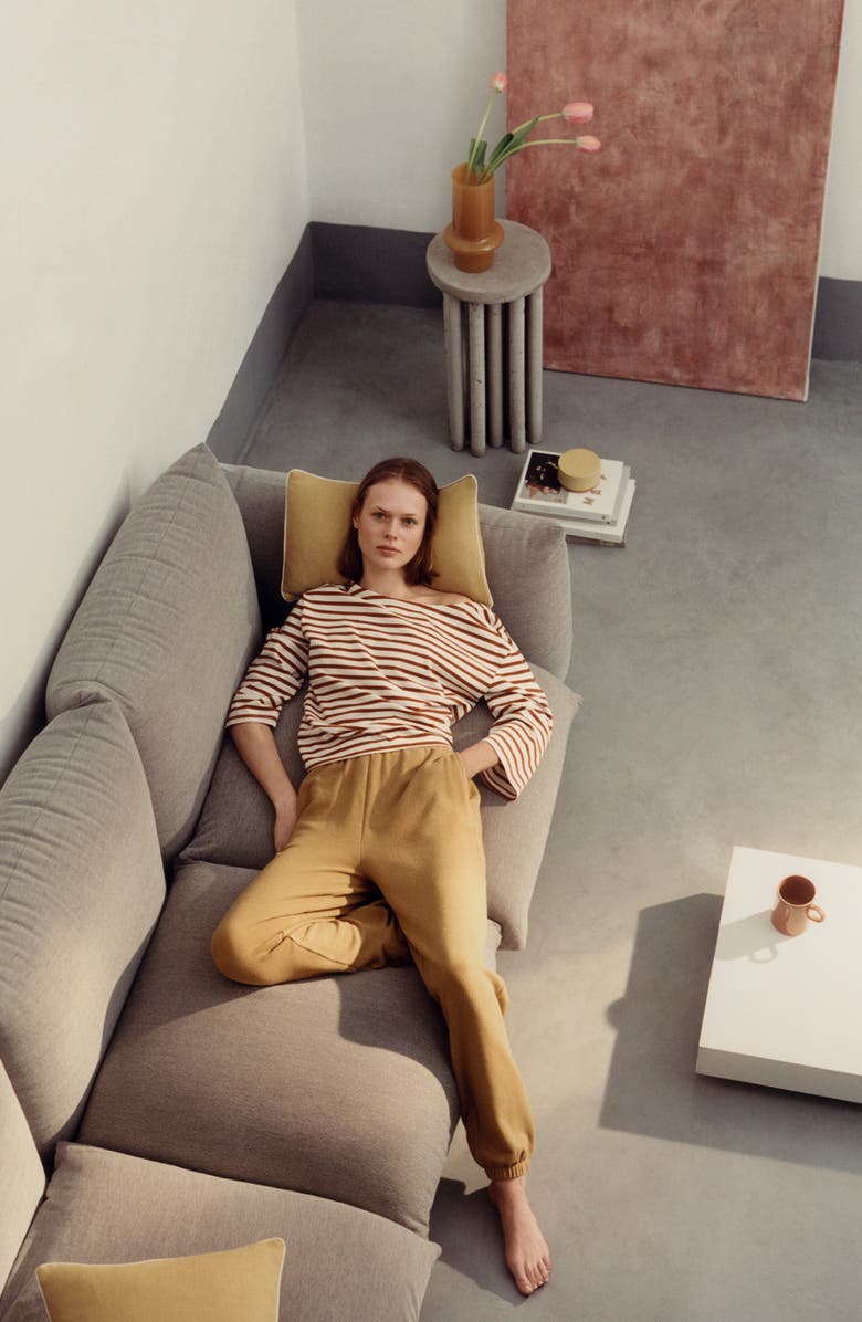 MANGO Stretch Cotton Fleece Joggers, Alternate, color, Ochre