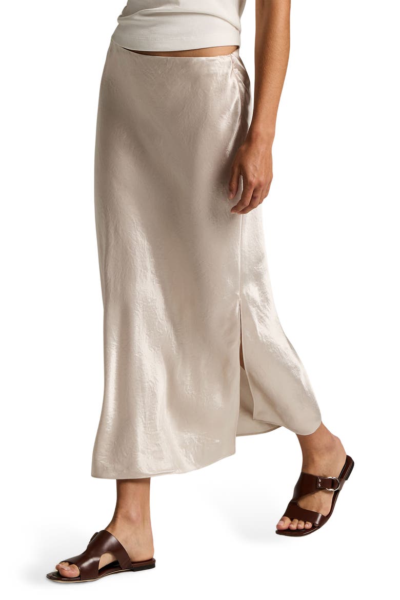Side Slit Matte Satin Slip Skirt, Alternate, color, CHAMPAGNE