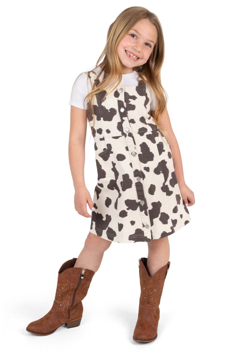 Kids' Cow Print Twill Jumper & T-Shirt Set, Alternate, color, BROWN