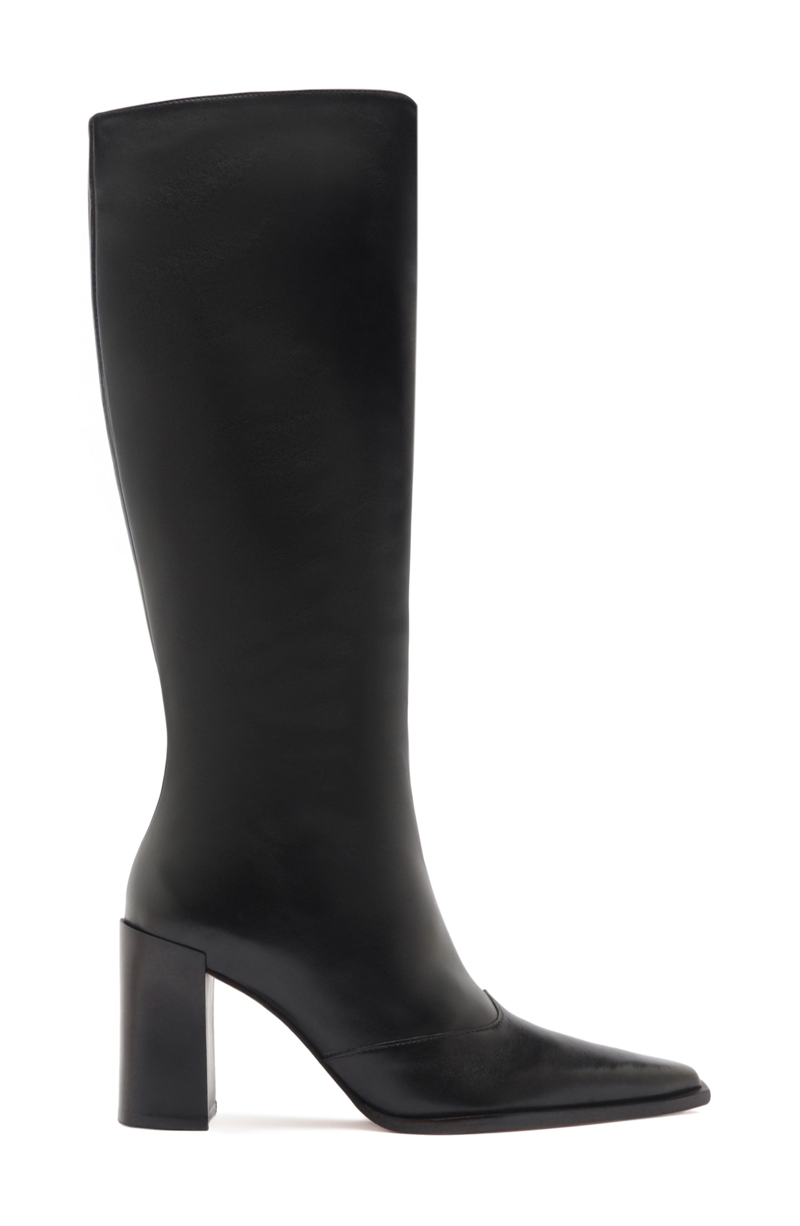 Schutz Raffaela Up Block Pointed Toe Knee High Boot, Alternate, color, Black