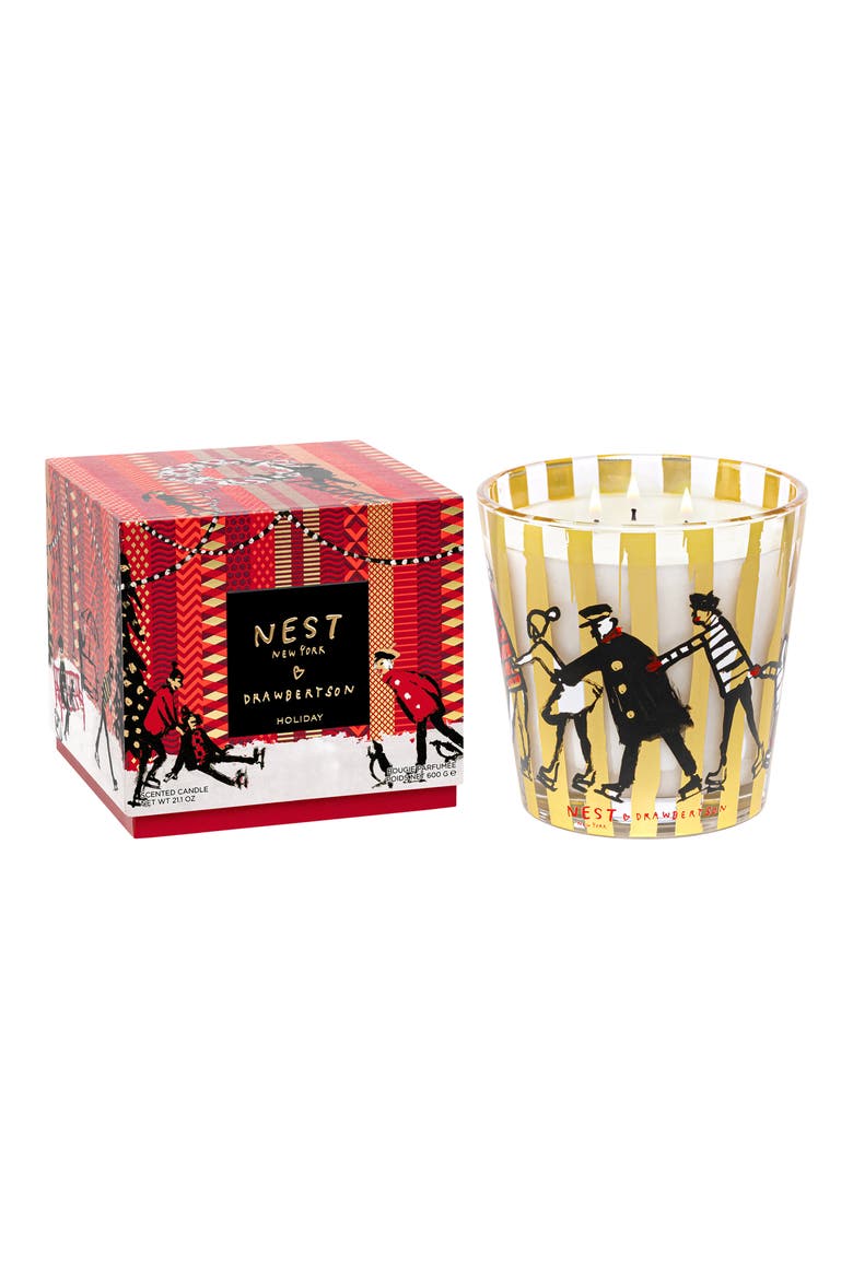 Holiday Decorative 3-Wick Drawbertson Candle, Main, color, NO COLOR
