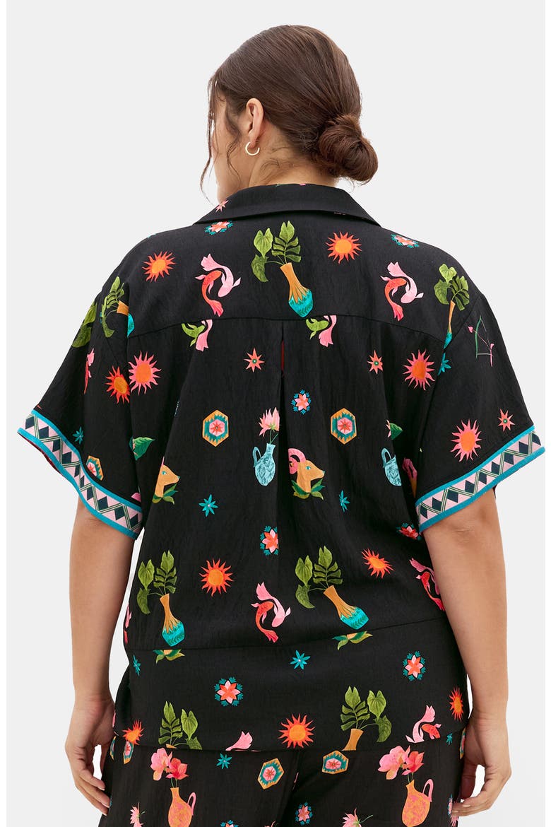 Selena Print Tie Front Top, Alternate, color, BLACK