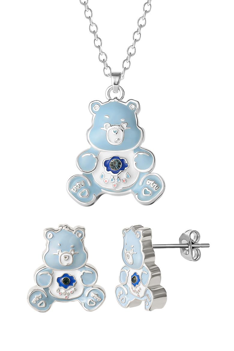 Care Bears® Cubic Zirconia & Enamel Charm Bracelet & Stud Earrings Set, Alternate, color, BLUE AND WHITE