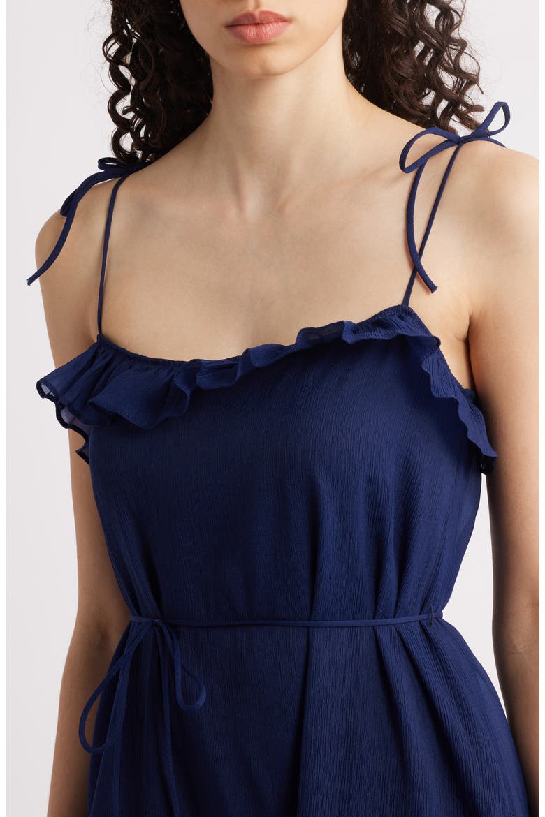 Tie Strap Tiered Midi Dress, Alternate, color, NAVY