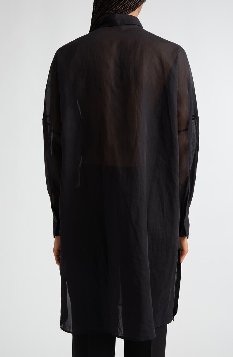 Eleventy Tunic Cotton Gauze Button-Up Tuxedo Shirt, Alternate, color, 22 Black