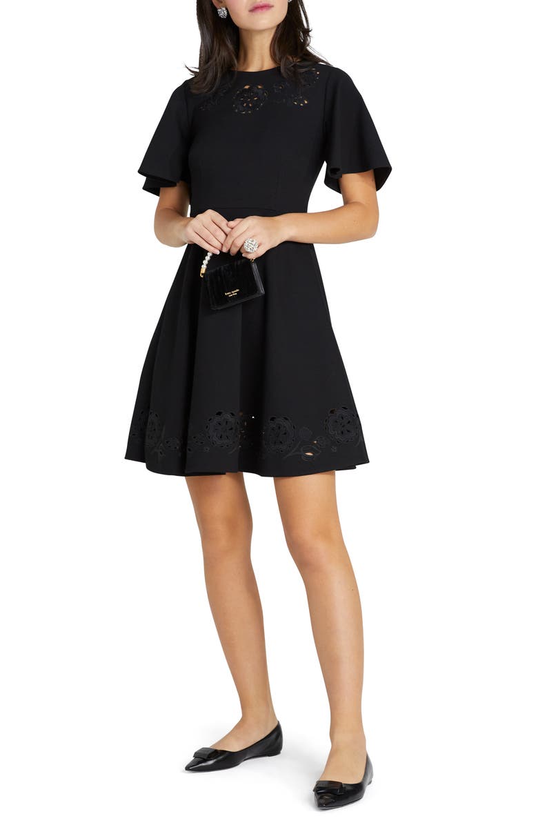 Kate Spade New York embroidered cutwork ponte a-Line dress, Main, color,