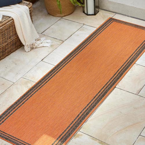 Jonathan Y James Modern Border Stripe Indoor/outdoor Area Rug In Orange/dark Gray