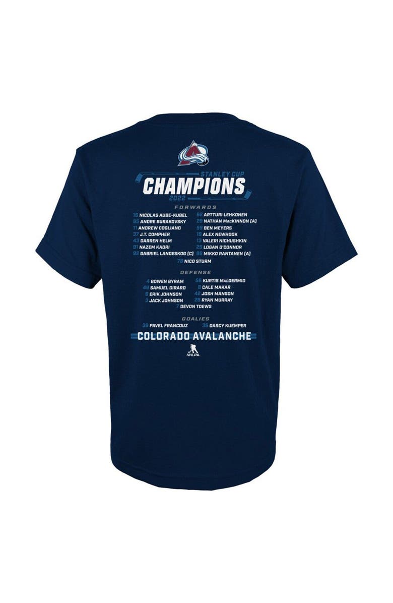 FANATICS Youth Fanatics Branded Navy Colorado Avalanche 2022 Stanley Cup Champions Roster T-Shirt, Alternate, color,