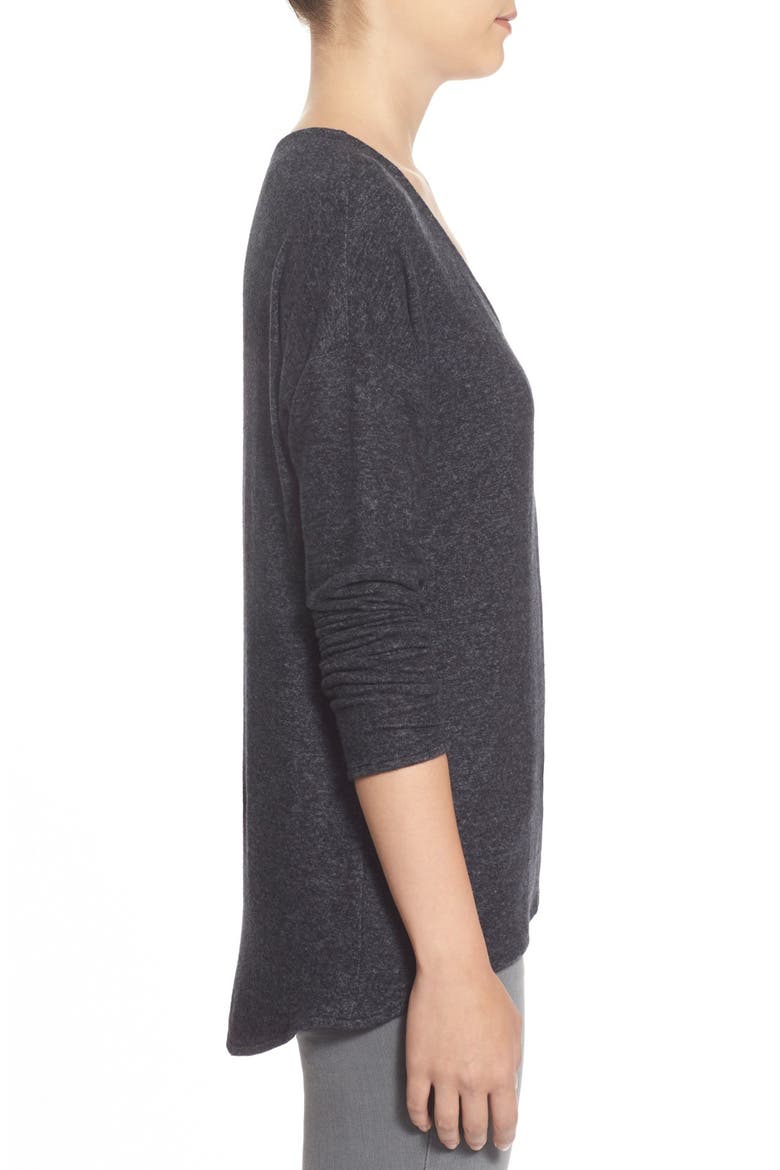 Gibson 'Yummy Fleece' High/Low V-Neck Pullover, Alternate, color, BLACK