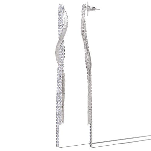 Jessica Simpson Silver Linear Crystal Drop Earrings In Silver
