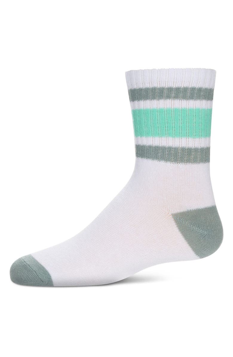 MeMoi Neon Stripe Crew Sock, Main, color, White-Neon Green