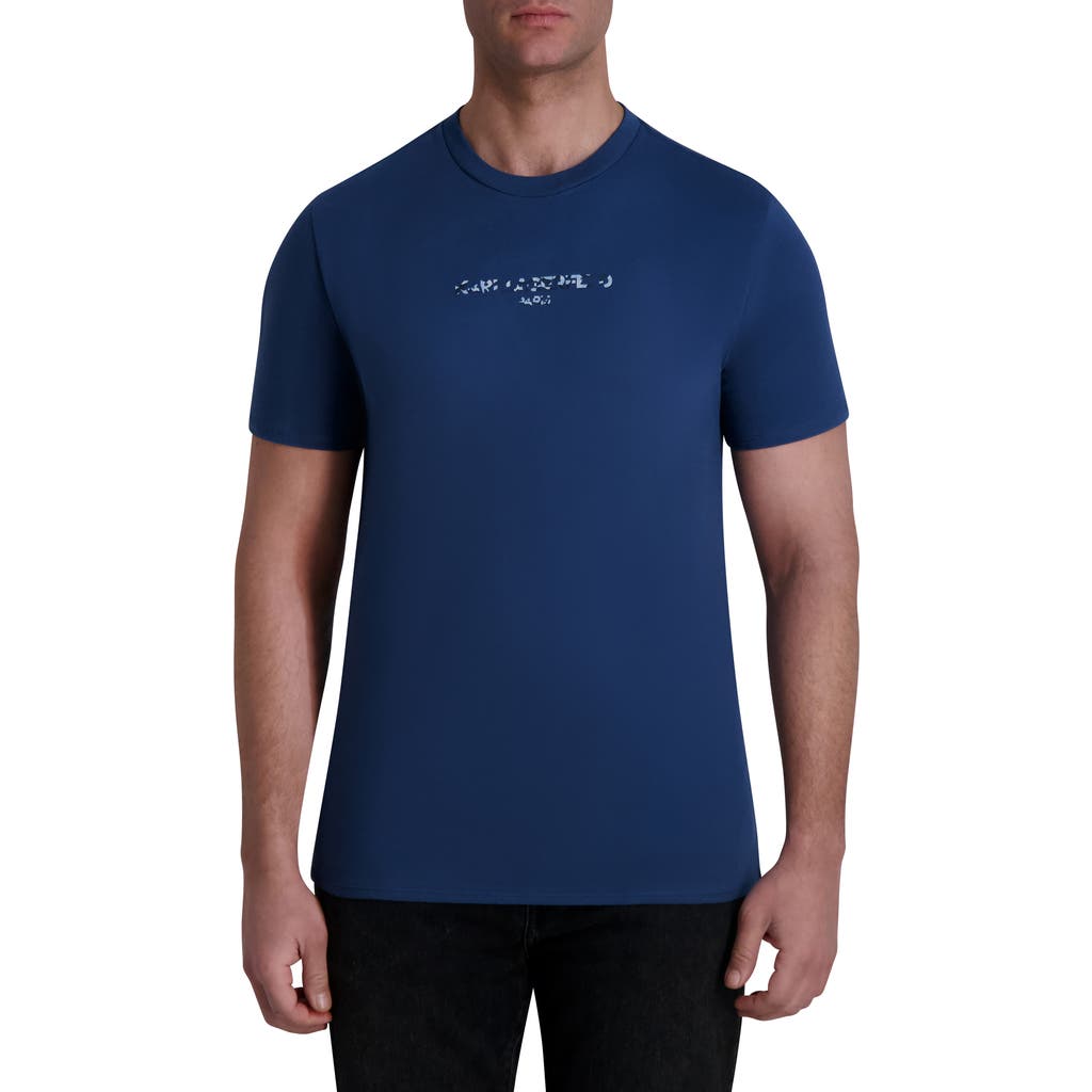 Karl Lagerfeld Paris Raised Camo Logo Graphic T-shirt In Dark Denim