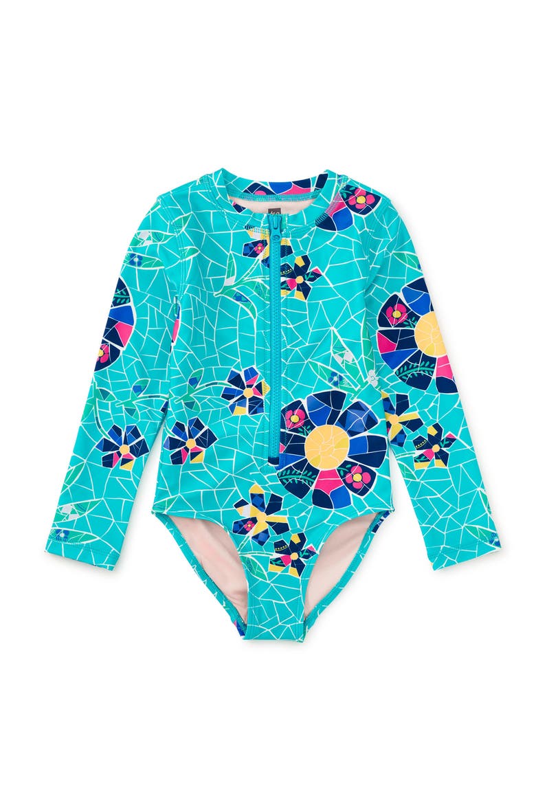 Long Sleeve One-Piece Swimsuit, Main, color, Mosaic Floral