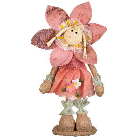 Spring Floral Standing Sunflower Girl Decorative Figure - 14.5" - Peach And Tan