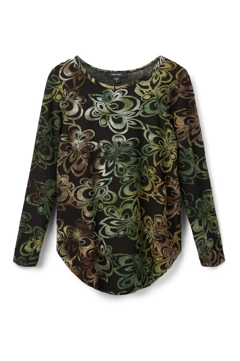 Tie Dye Floral Velvet Burnout Long Sleeve Top, Alternate, color, PRINT