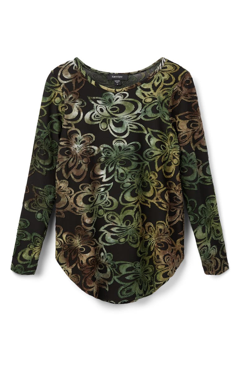Karen Kane Tie Dye Floral Velvet Burnout Long Sleeve Top, Alternate, color,