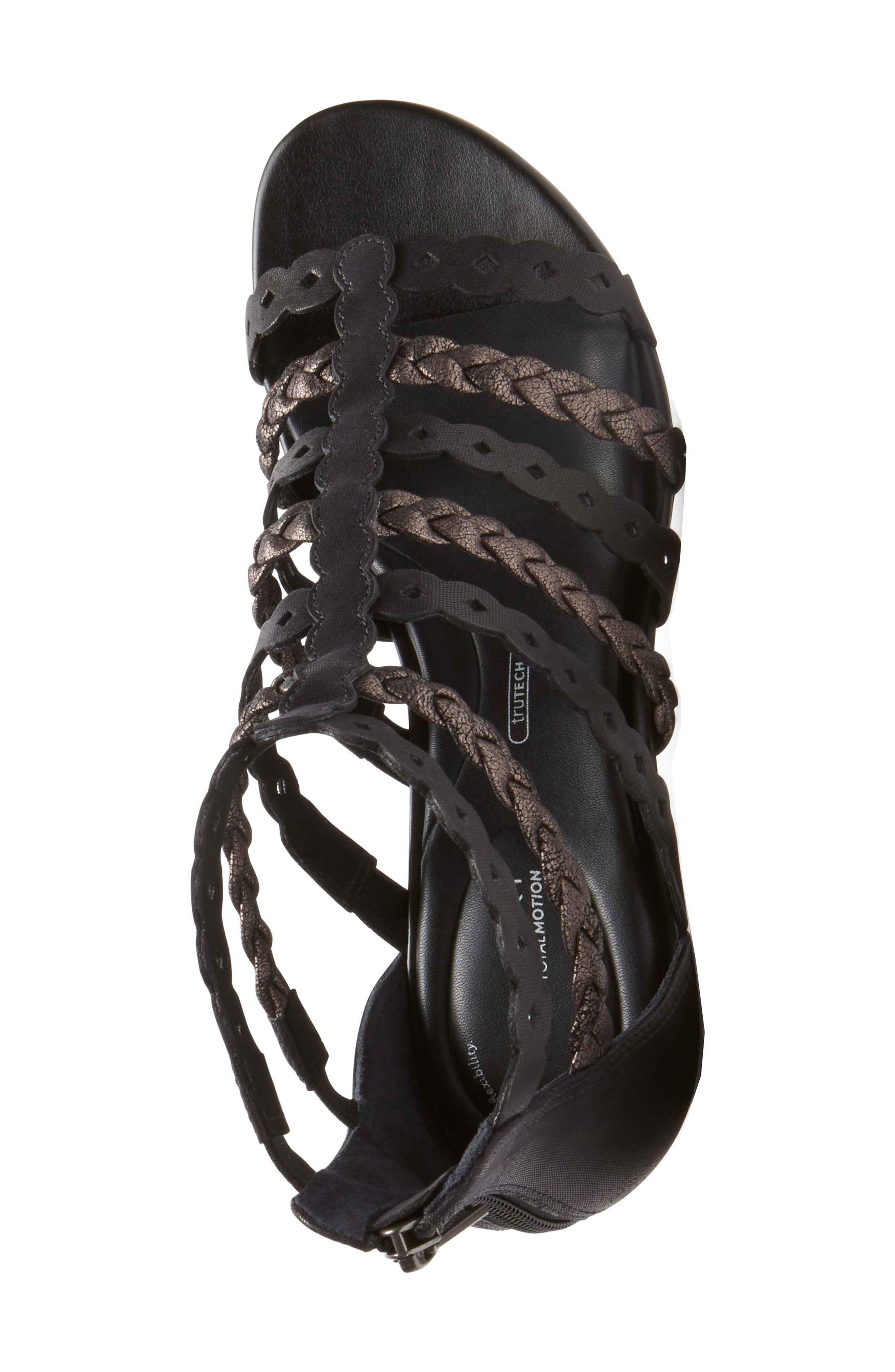 Rockport Total Motion<sup>®</sup> Gladiator Wedge Sandal, Alternate, color, Black Leather