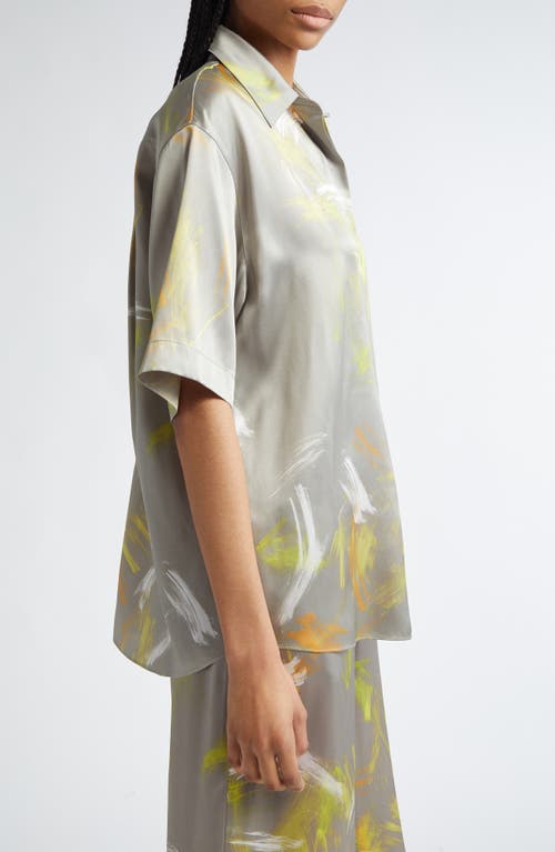 Lafayette 148 New York Drop Shoulder Short Sleeve Silk Button-up Top In Pencil Grey Multi