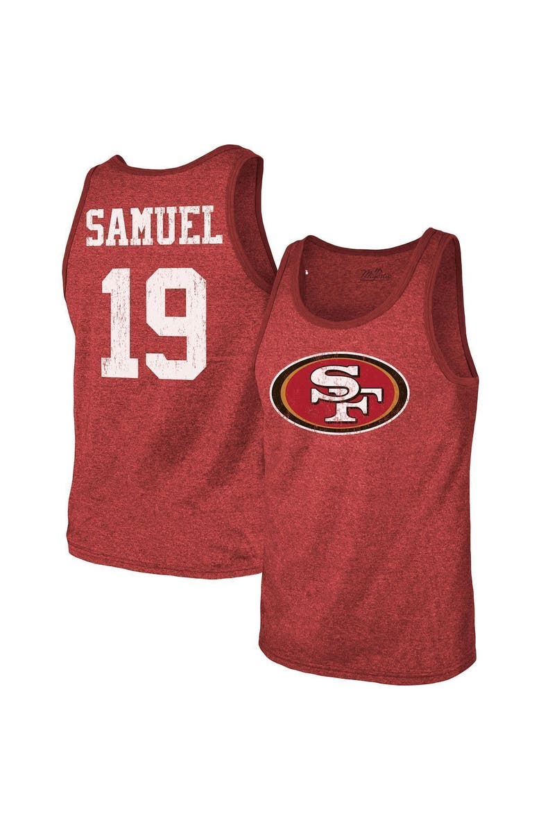 Majestic Threads Men's Majestic Threads Deebo Samuel Scarlet San Francisco 49ers Name & Number Tri-Blend Tank Top, Alternate, color, 