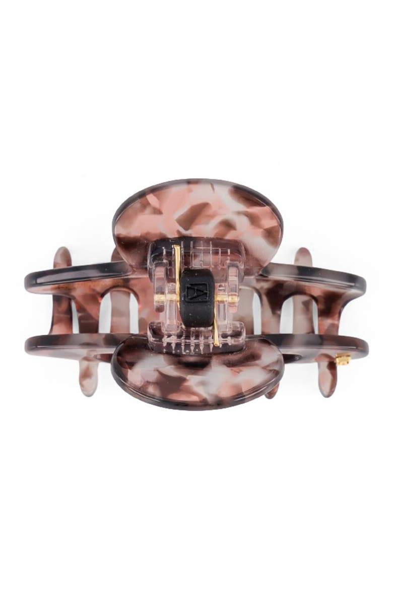 Composition Small Acetate Hair Clip, Alternate, color, Marble rose and grey