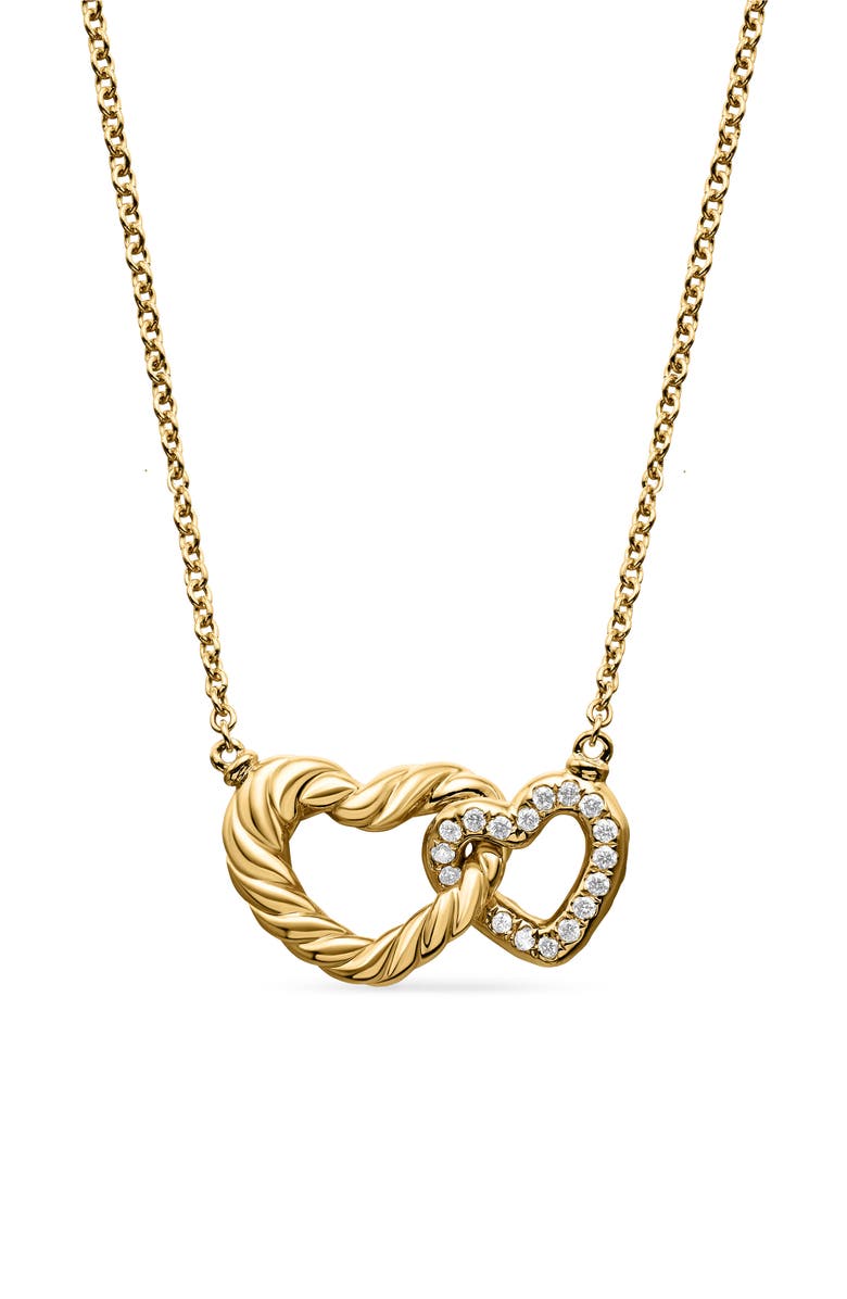 David Yurman Double Heart Pendant Necklace in 18K Yellow Gold with Diamonds, Main, color, Diamond