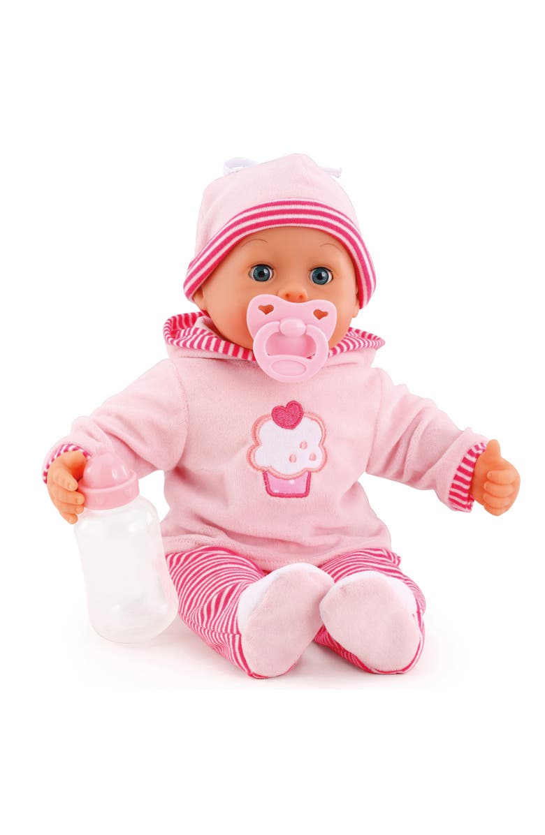 Bayer Design First Words Baby Pink Cupcake 24 Sounds 15" Doll Pacifier & Bottle, Main, color,