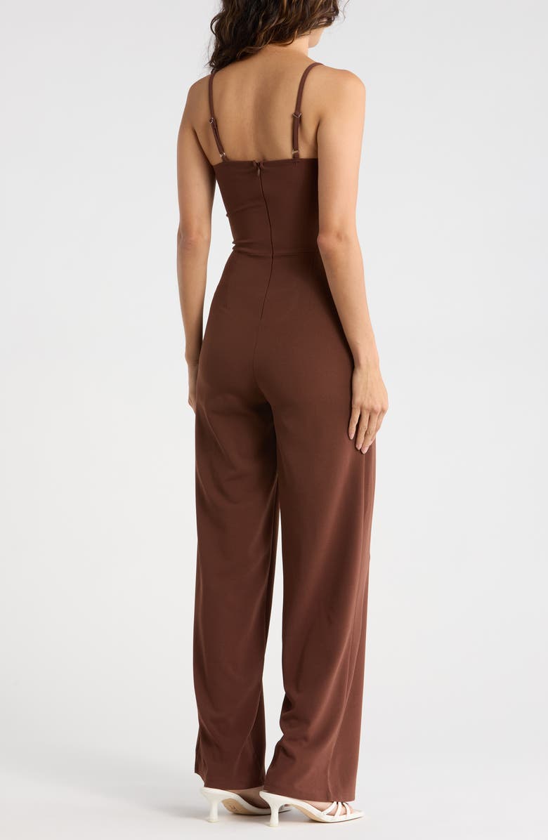 Madden Girl Contrast Piping Wide Leg Jumpsuit, Alternate, color, Brown Baby Blue Combo