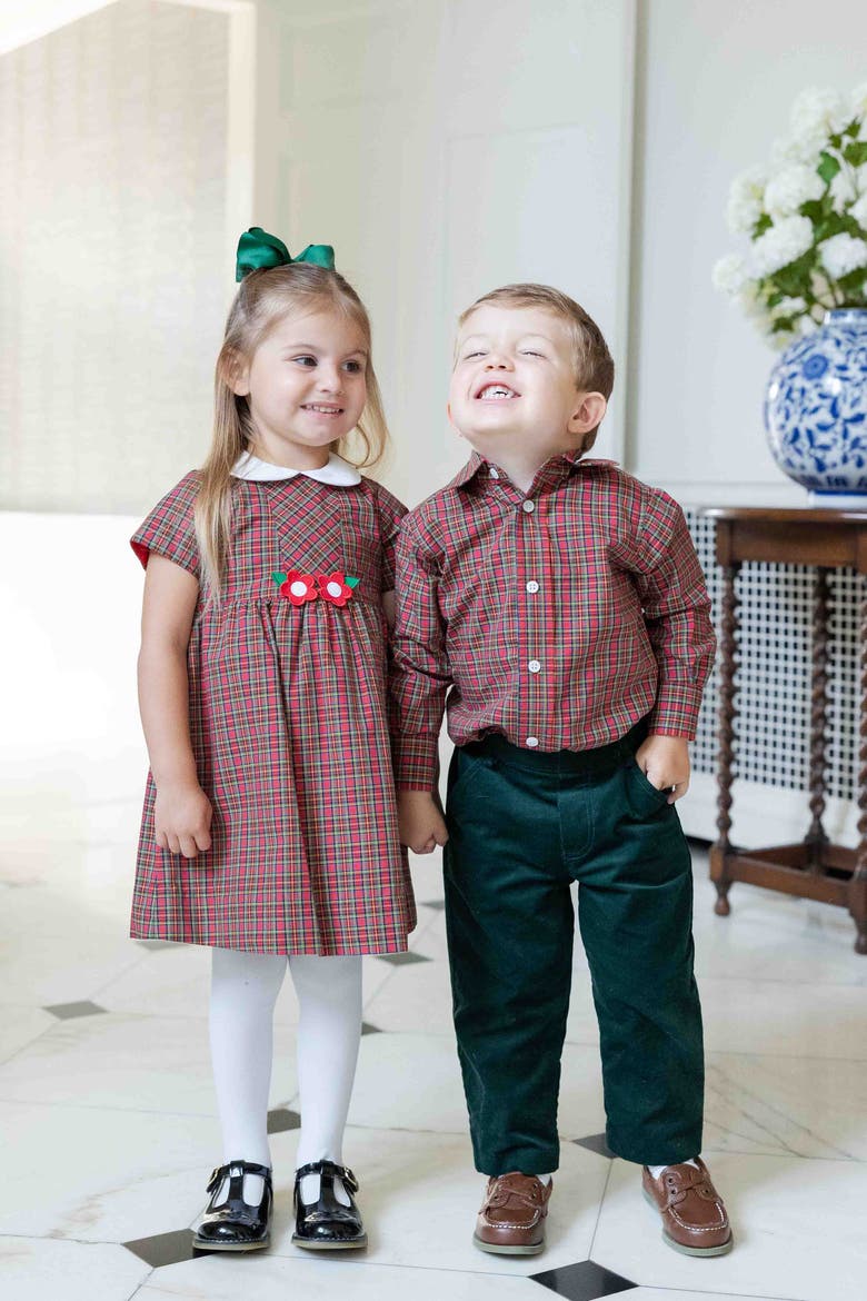 Plaid Dress With Flowers, Alternate, color, Red, Green, White