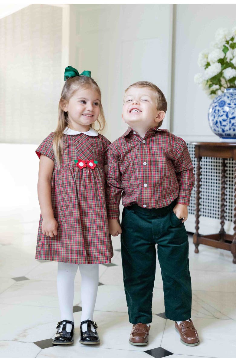 Florence Eiseman Plaid Dress With Flowers, Alternate, color, Red, Green, White