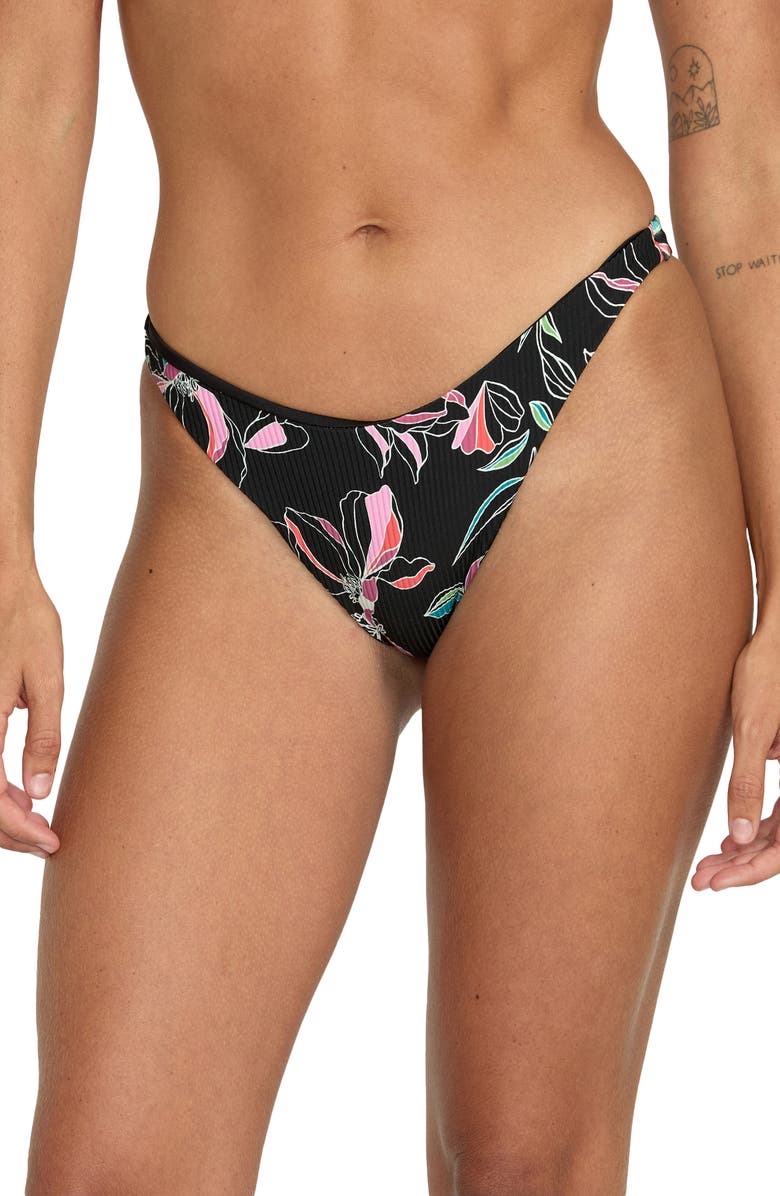 Volcom Dream In Bloom Rib Bikini Bottoms, Main, color, Black Multi
