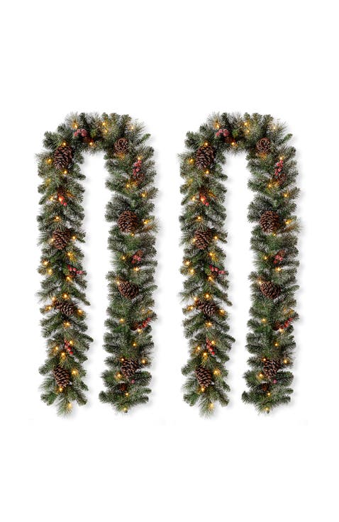 Set of 2 Illuminated Artificial Christmas Garlands