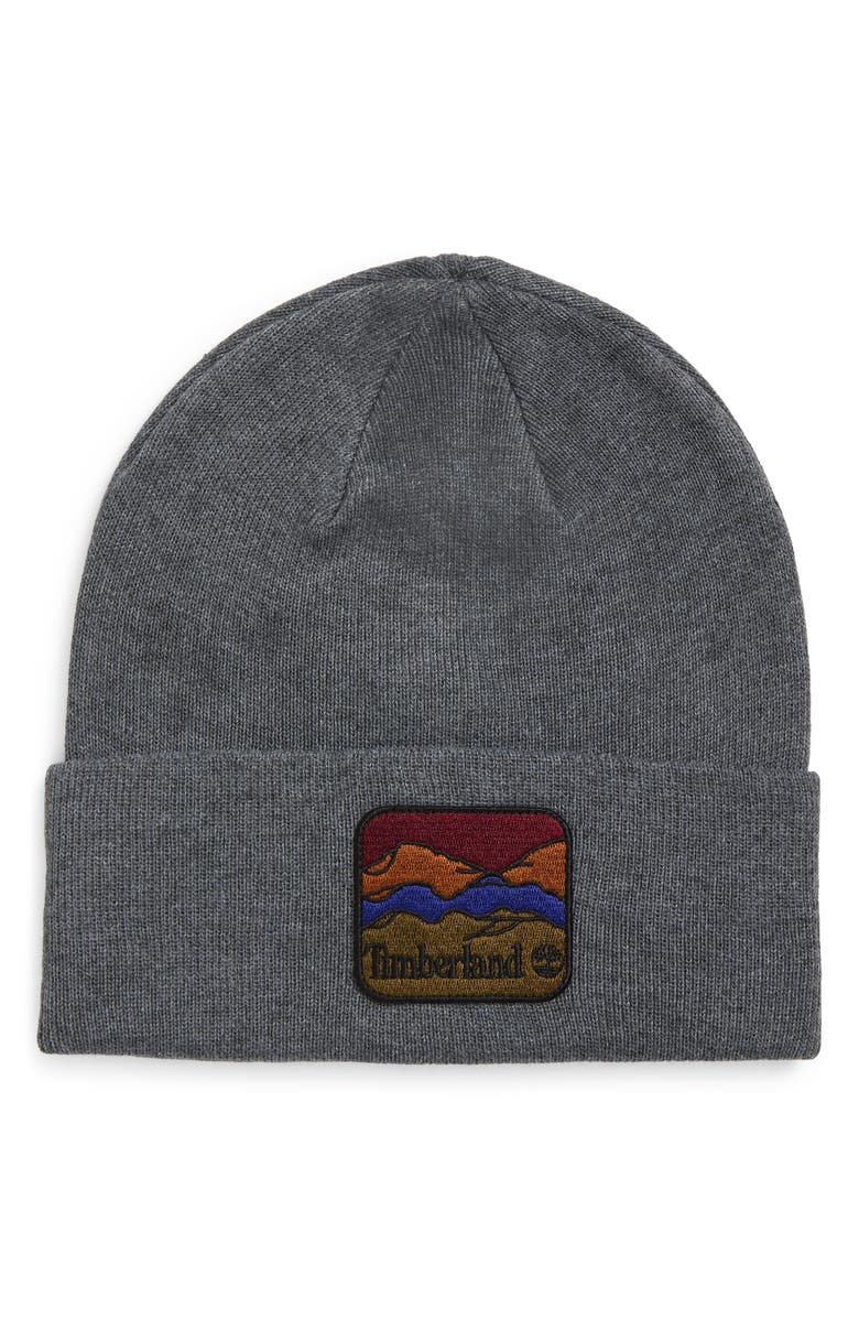 Timberland Mountain Patch Beanie, Main, color, Charcoal Heather