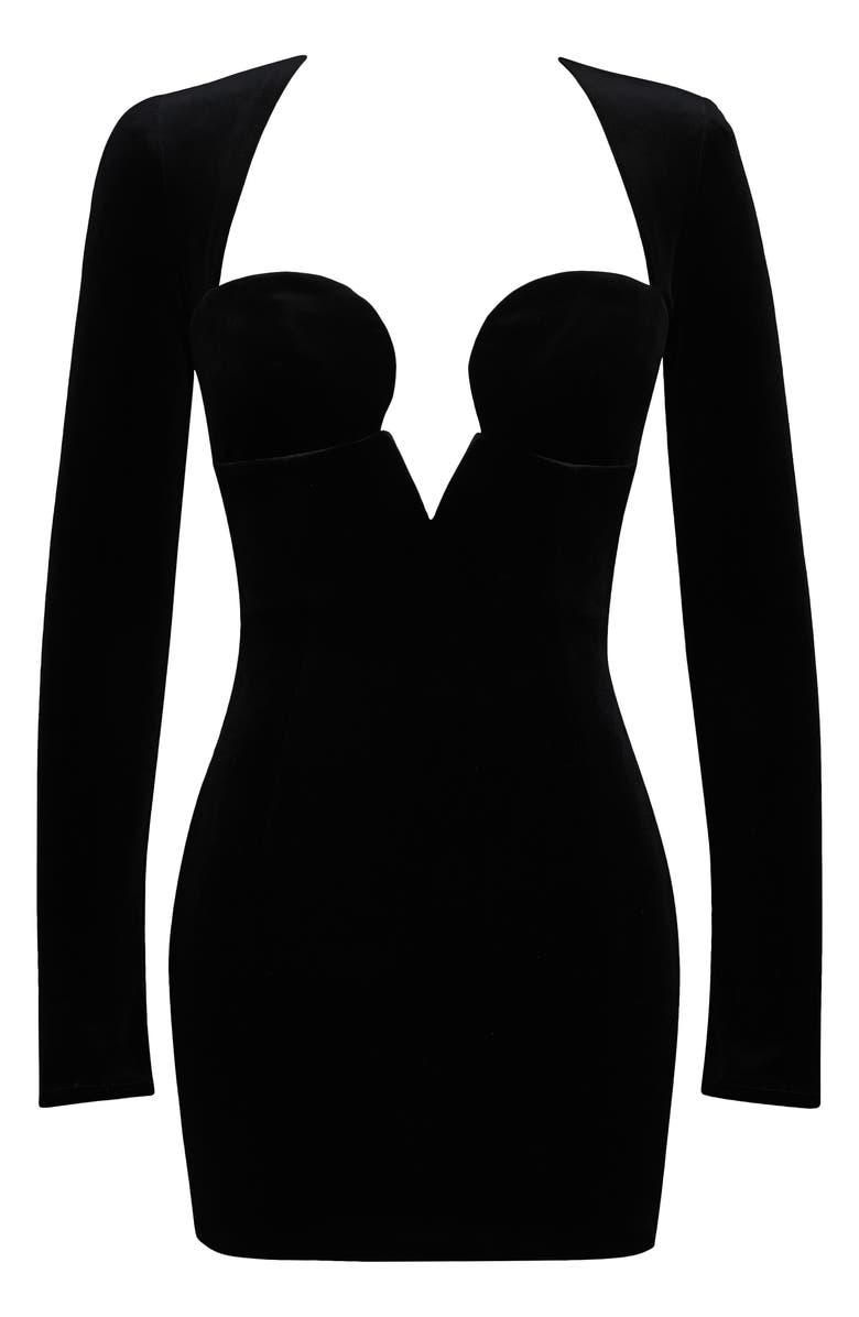 HOUSE OF CB Sierra Long Sleeve Stretch Velvet Minidress, Alternate, color, Black